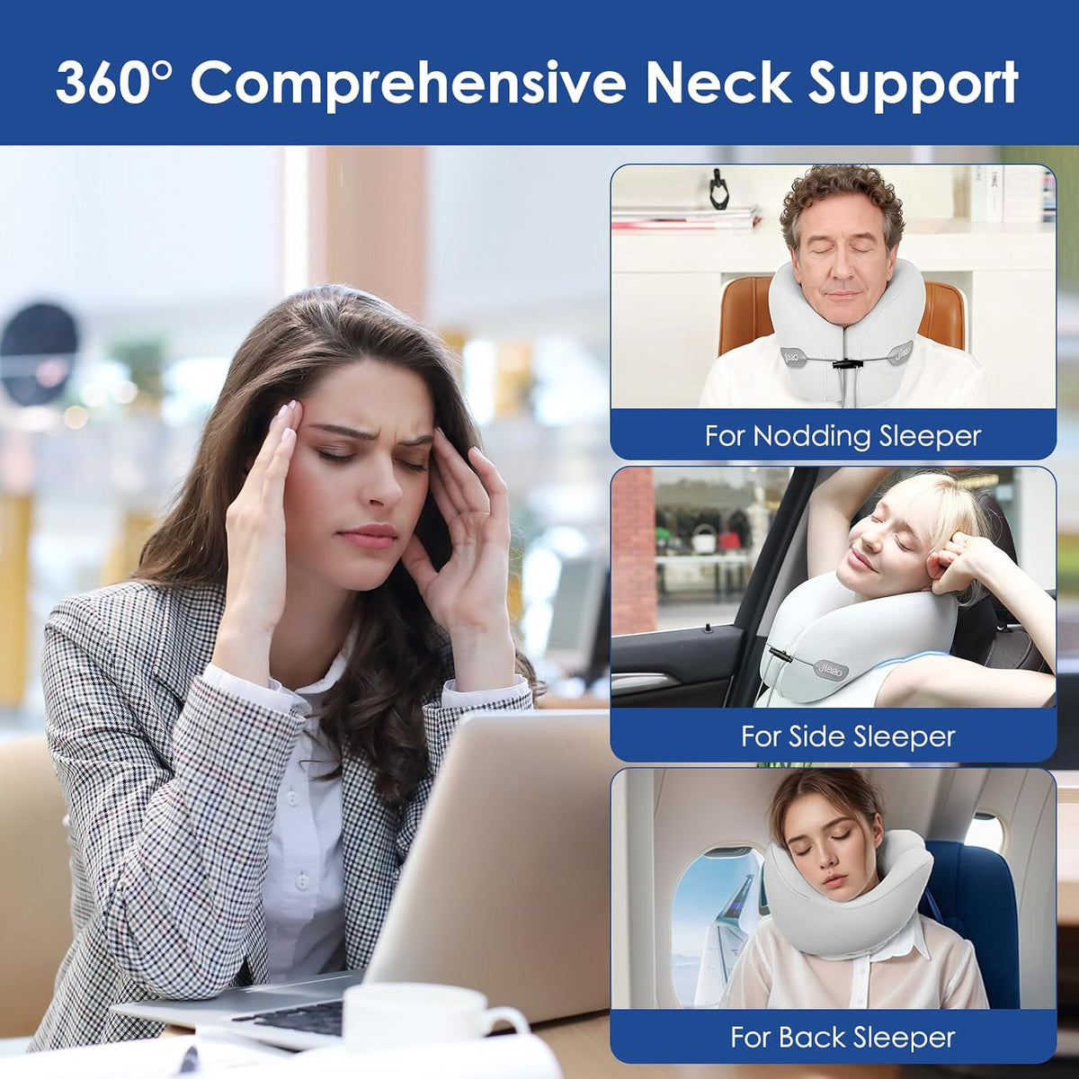 Advanced Memory Foam Travel Pillow for Neck Support in Airplanes, Cars, and Trains