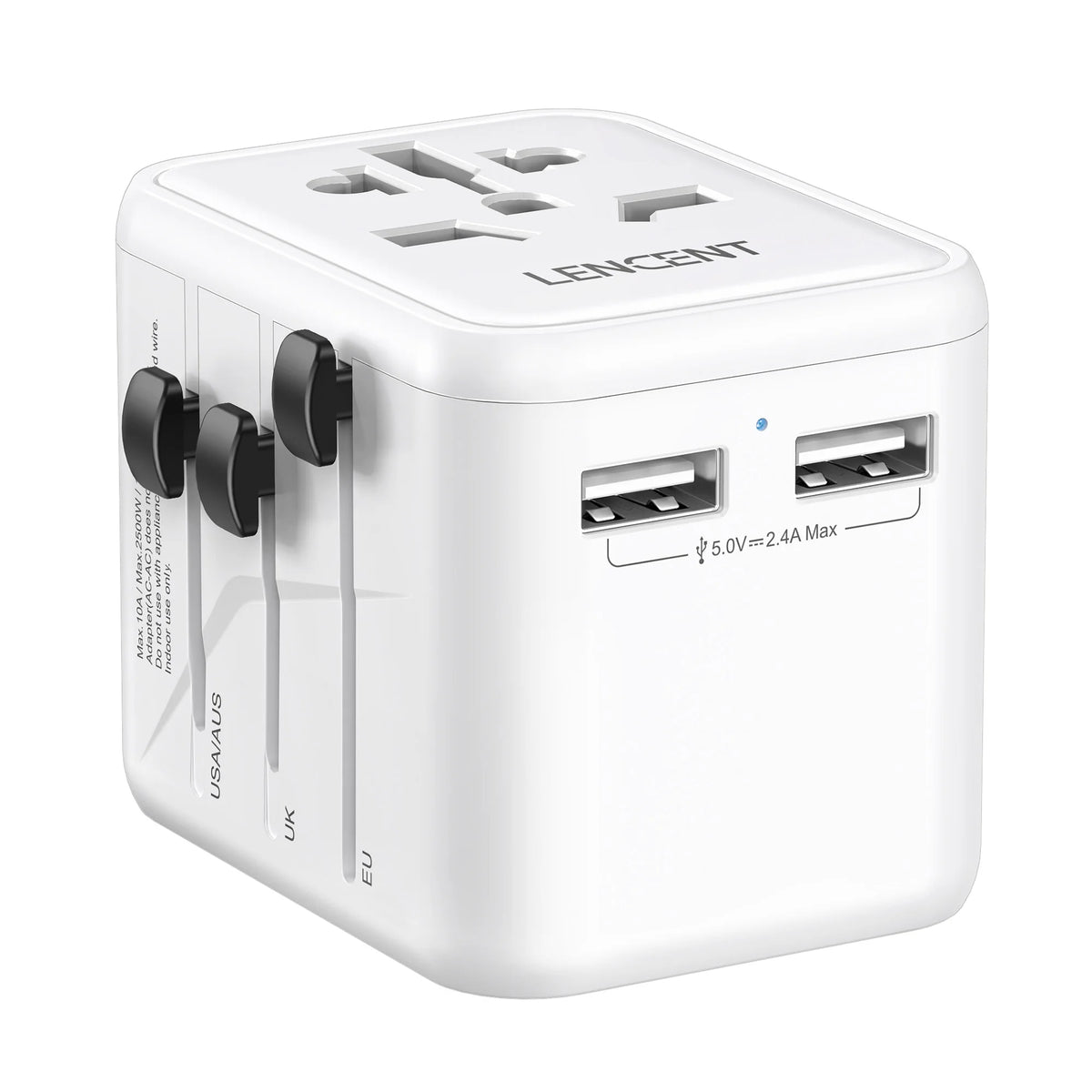 Universal Travel Adapter with Dual USB Ports - All-in-One Charger for EU, UK, USA, and AUS Plug Compatibility